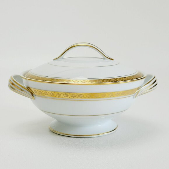Noritake Richmond Creamer & Sugar Bowl White Base Gold Etched Band Elegant Tea - Picture 7 of 15